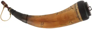 Powder Horn,
12-1/2", scrimshaw hunting scene 